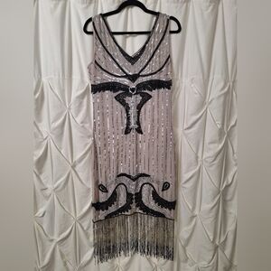 Unique Vintage Hand Beaded Flapper Dress Sz M